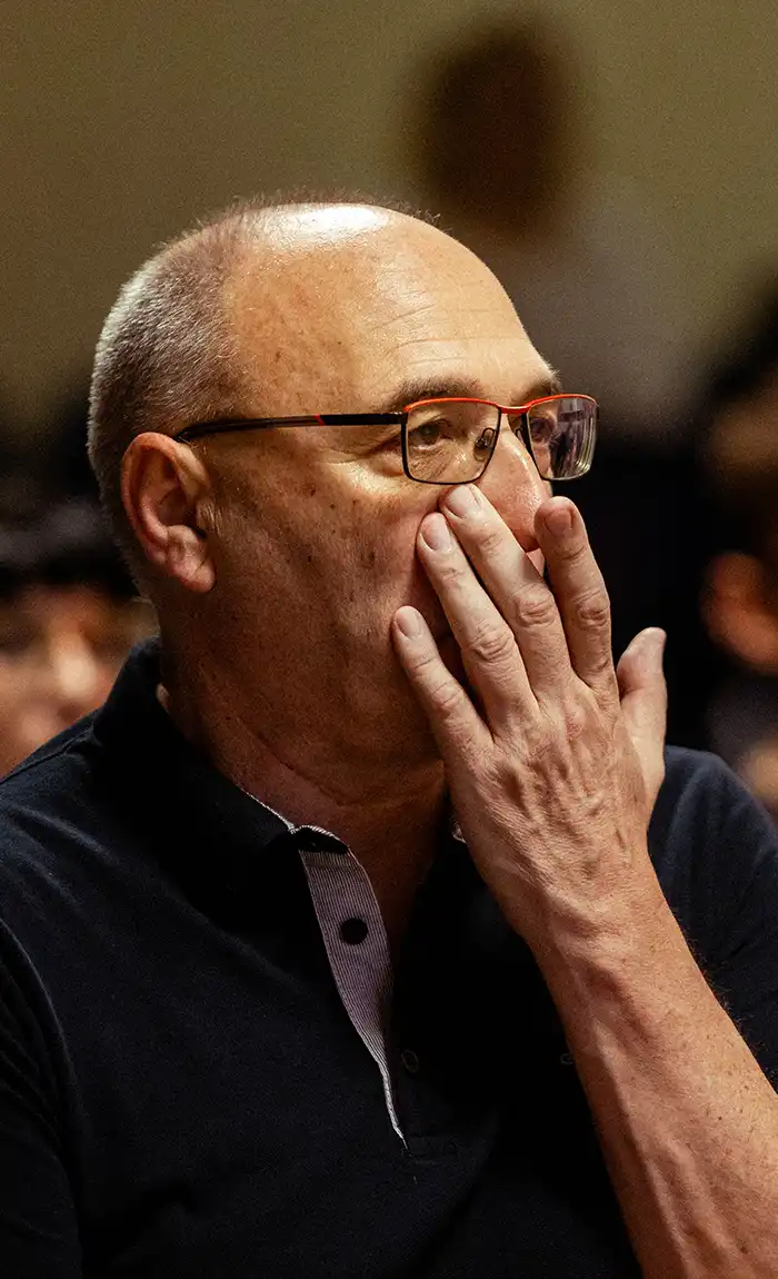 Man crying at Nera's book promotion